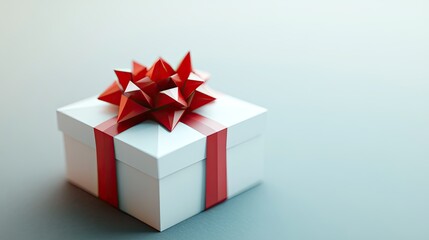 Minimalist White Gift Box with Red Ribbon