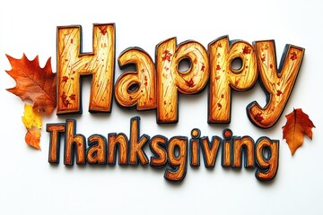 Happy Thanksgiving Typography with Autumn Leaves