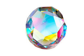 Beautiful crystal ball with detailed faceting and colorful rainbow reflections isolated on transparent background