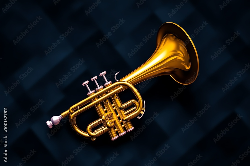 Poster minimal trumpet icon, featuring smooth, bold lines that represent the brass instrument in a stylish,