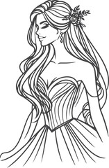 Fototapeta premium line art bride girl and mordan Woman line Drawing design.