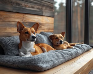 Cozy pet corner with a fireplace, warm blankets, inviting atmosphere, perfect for relaxation and companionship on chilly days