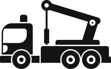 Simple icon of a truck mounted crane lifting a load on a building site