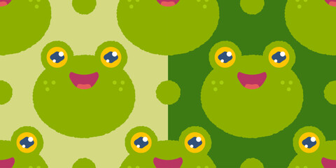 Vector set patterns of cute green frogs. Kawaii frogs pattern.