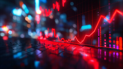 Stock market financial graph decline in red chart trend data trade crisis loss on blurred street