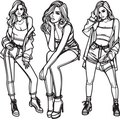 line art bride girl and mordan Woman line Drawing design.