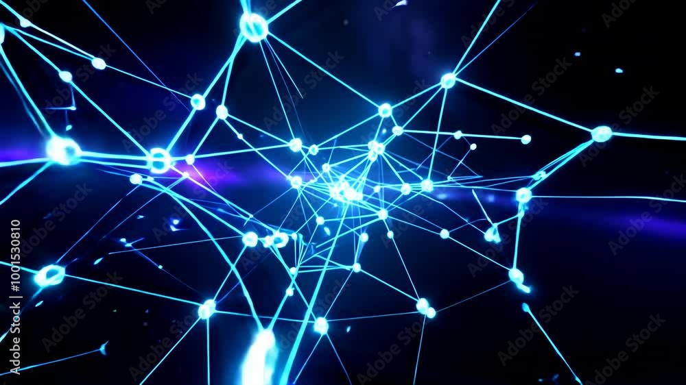 Aufkleber exploring a dynamic network of glowing particles and lines in a vibrant digital landscape at night