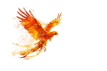 Obraz premium Dynamic flaming phoenix bird symbolizing strength and transformation isolated on transparent background