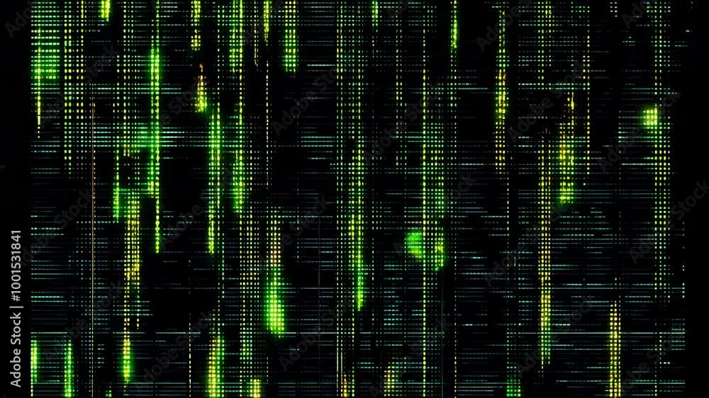 Aufkleber dynamic green light patterns cascade in rhythmic sequences within an abstract digital landscape