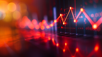 Digitized red graph showing data analysis trend with a vibrant chart in stock finance market