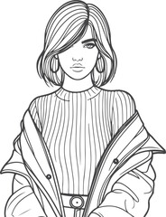 line art bride girl and mordan Woman line Drawing design.