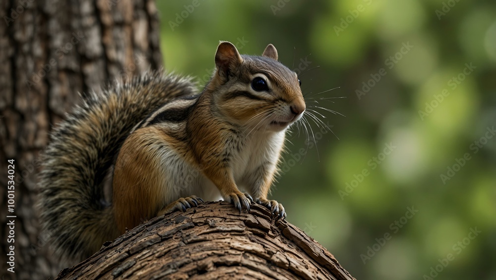 Poster chipmunk alerting others from a tree.