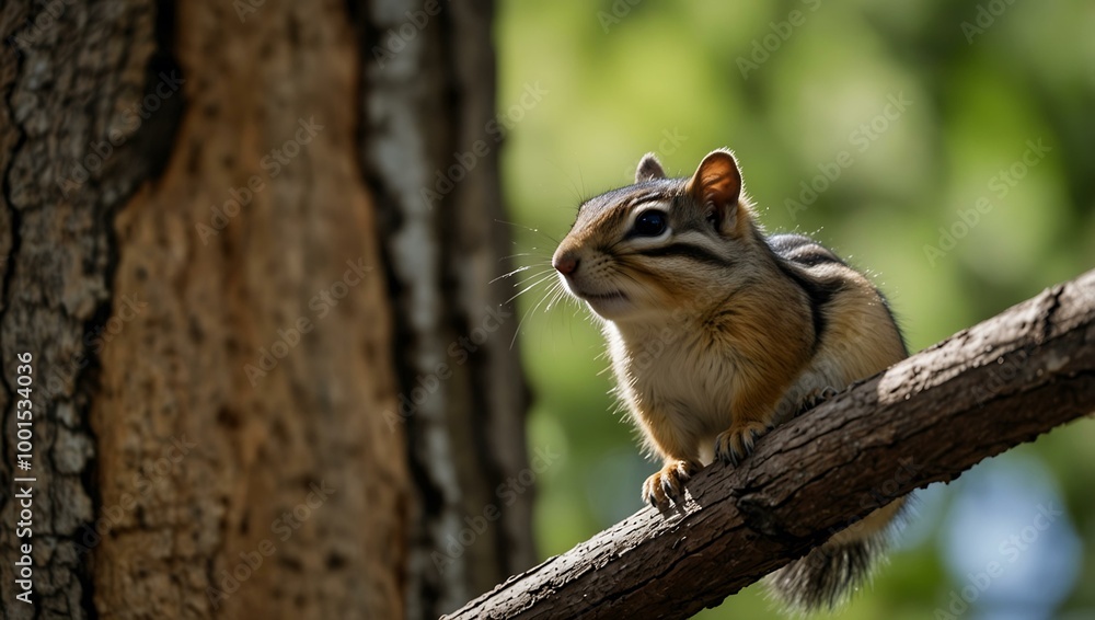 Poster chipmunk alerting others from a tree.