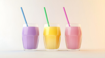 Vibrant Healthy Smoothies with Colorful Straws on Clean White Background