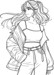 line art bride girl and mordan Woman line Drawing design.