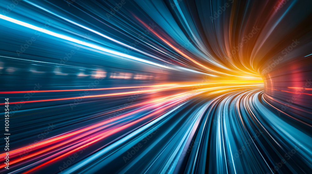 Aufkleber Vibrant light trails creating a sense of speed in an abstract tunnel background