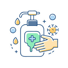 Hand sanitizer icon, symbol of hygiene and disinfection, minimalist style
