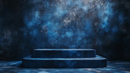 Black and blue abstract cement step wall or podium and studio room  interior texture for display products wall background : Generative AI