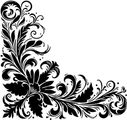 Elegant black and white floral ornament for corner design