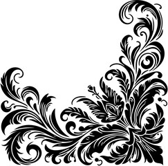 Elegant black and white floral ornament for corner design
