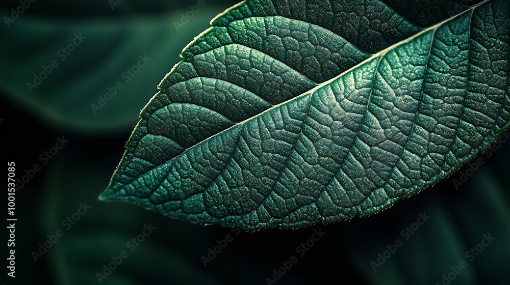Aufkleber dark green natural background jasmine leaf closeup with clear texture and shadows : generative ai