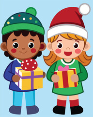 kids with christmas presents