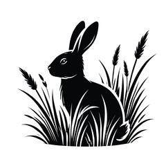 Rabbit Silhouette in Grass