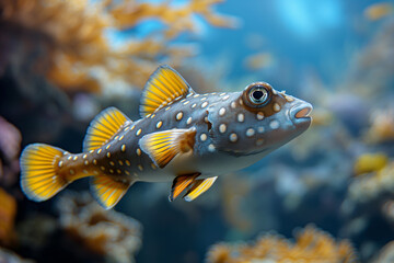 Fototapeta premium Pufferfish underwater showcasing marine wildlife in their natural habitat of the ocean