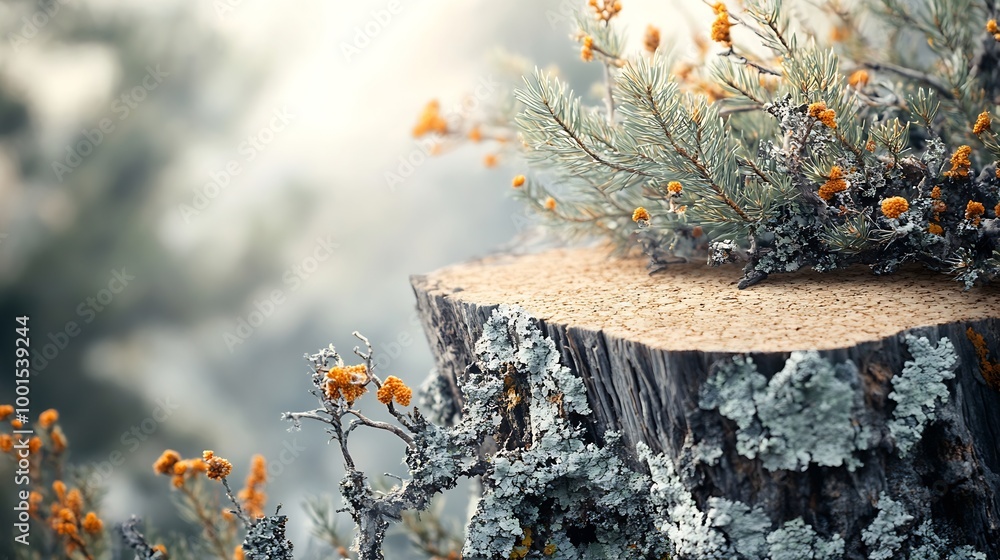 Aufkleber abstract north nature scene with a composition of lichen pine branches and dry snags place your prod