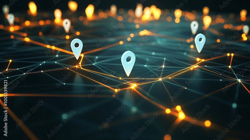 Poster Network is connecting location pins showing globalisation and internet of things