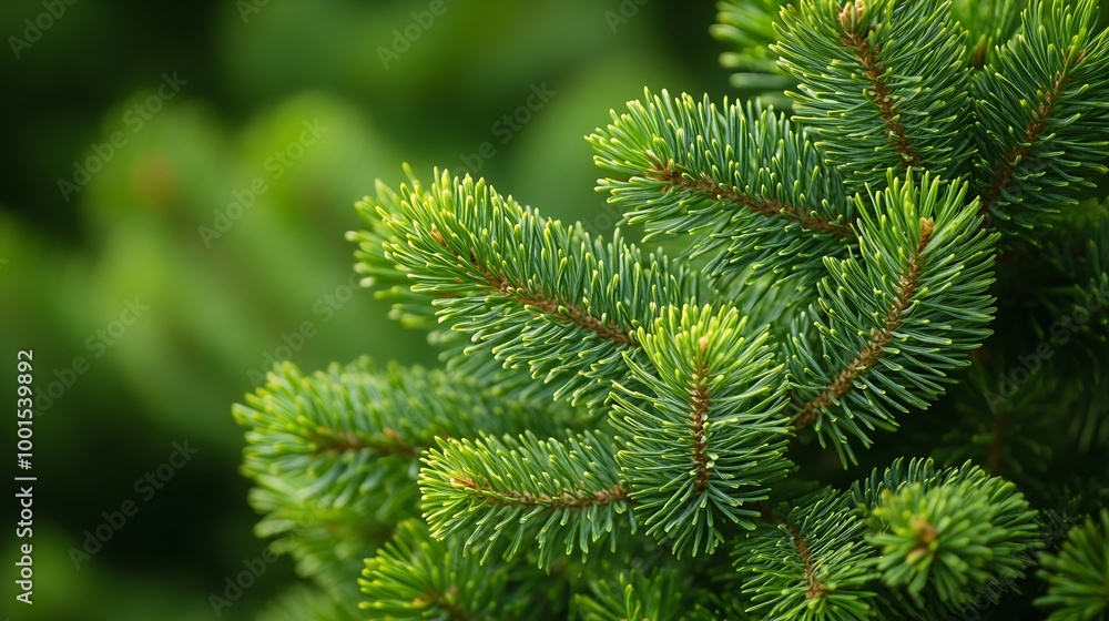 Aufkleber green branches of a pine tree closeup short needles of a coniferous tree closeup on a green backgrou