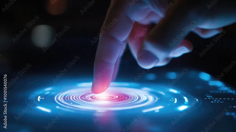 Poster a virtual business point being touched by a finger, captured in full frame to highlight digital inte