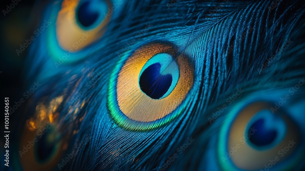 Poster closeup peacock feathers : generative ai