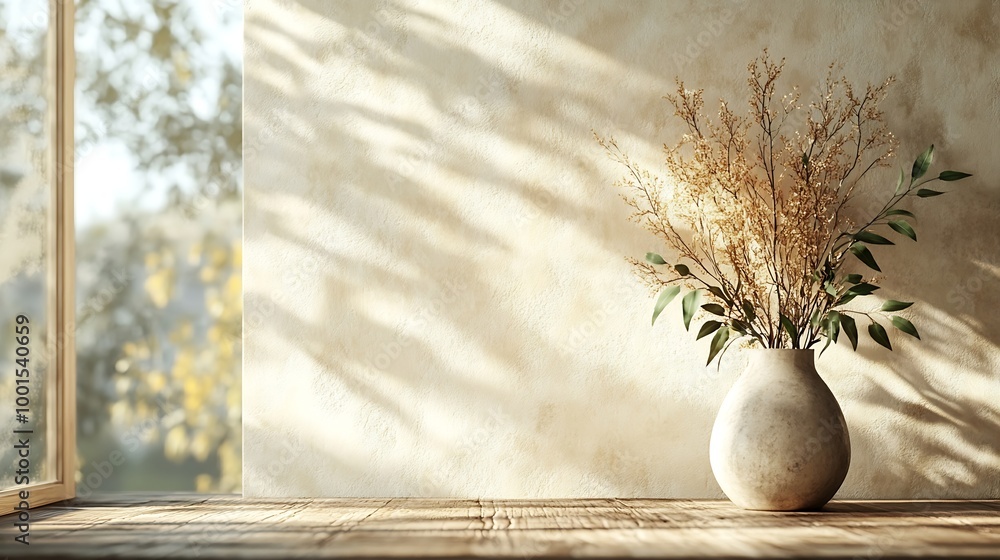 Poster interior scene with wall mock up and copy space : generative ai