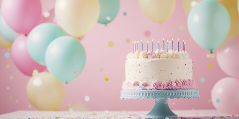 Pastel Birthday Party with Cake and Balloons