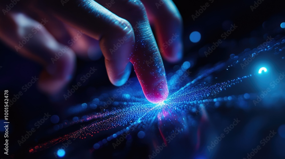 Poster a virtual touchpoint being engaged by a finger, captured in full frame to emphasize the concept of d