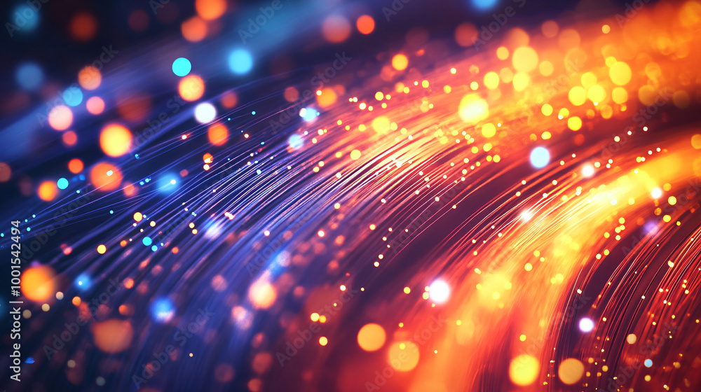 Leinwandbilder wavy lines and swirling particles create an abstract glowing background