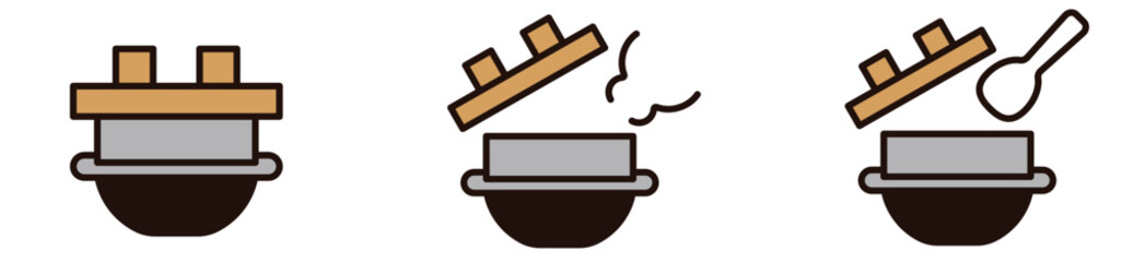 釜飯のイラスト。お米のベクターアイコン。シンプルなデザイン。