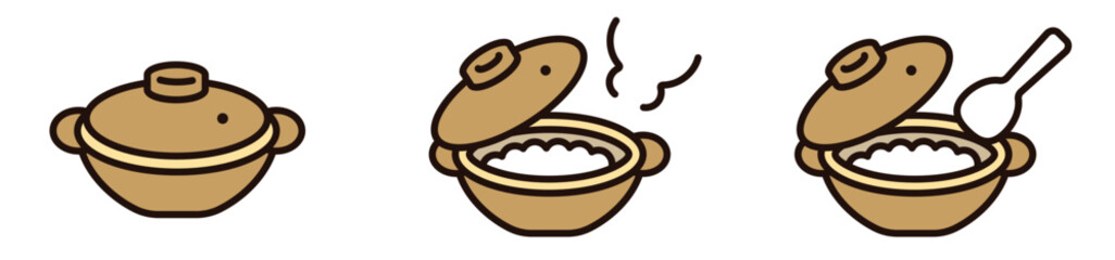 土鍋のイラスト。お米のベクターアイコン。シンプルなデザイン。