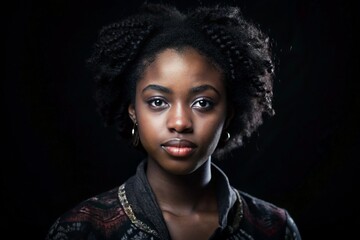 Portrait of a beautiful young woman over black background