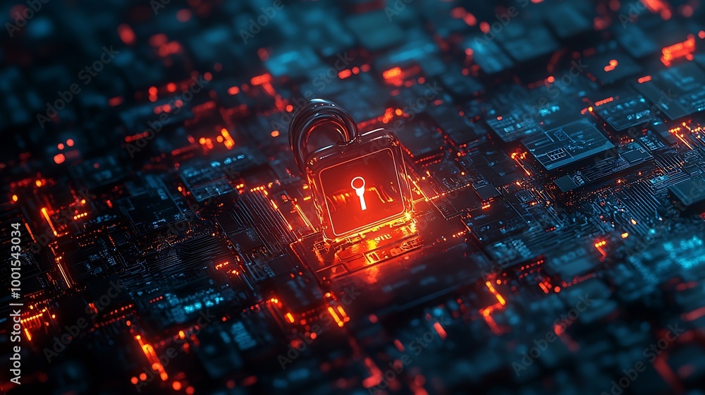Aufkleber Cyber security network and data protection technology on interface Ai security Block chain Digital padlock Online internet authorized access against cyber attack Business data privacy  : Generative AI