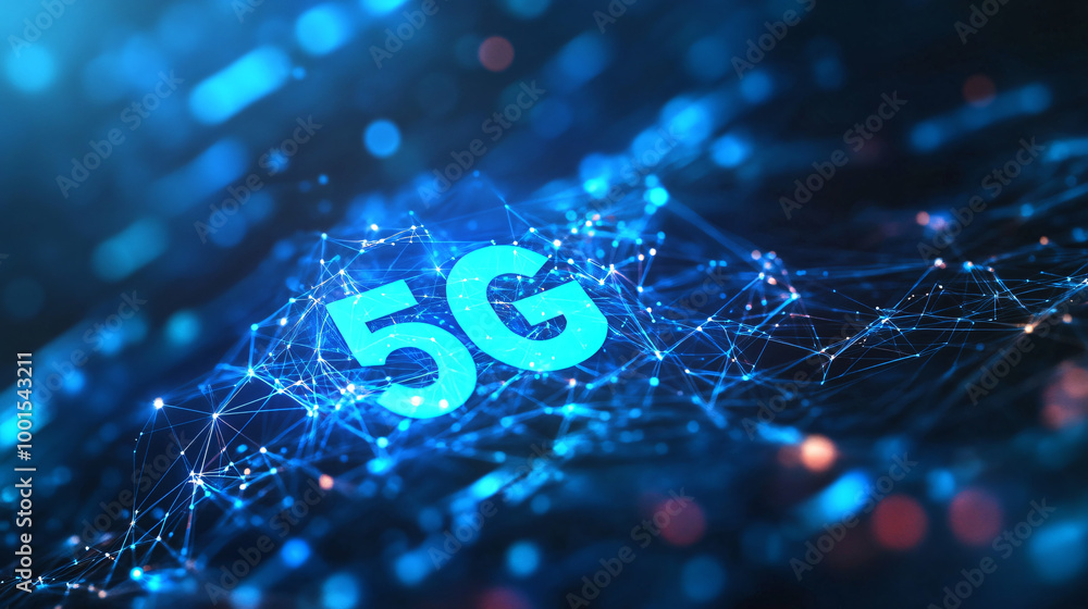 Aufkleber the advanced 5g network effortlessly links data points against a vibrant blue background, epitomizin
