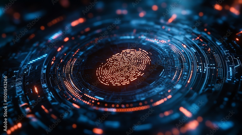 Poster the fusion of art and technology in my captivating collection Discover the power of digital security systems biometric fingerprint scanning and hightech cyber protectionSafeguard your  : Generative AI