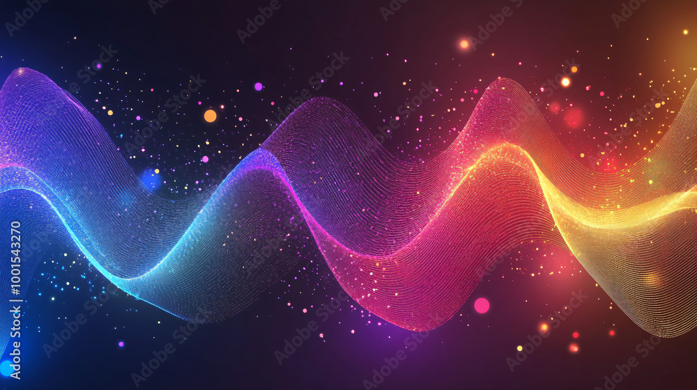 Leinwandbilder abstract colorful wave made of particles flowing in a digital space with a blurred background
