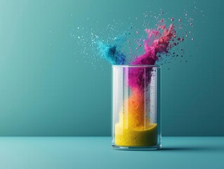 Colorful precipitate forming in a test tube, chemical reaction result, experiment conclusion