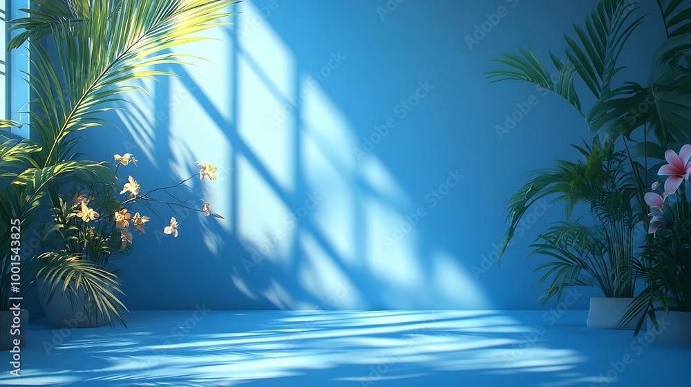 Poster abstract blue color gradient studio background for product presentation empty room with shadows of w