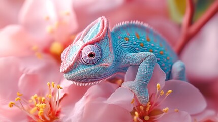 Obraz premium Chameleon on the flower Beautiful extreme closeup : Generative AI