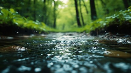 Fototapeta premium Spring background Stream of water in the forest : Generative AI
