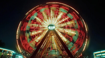 long exposure with motion blur light trail of ferris wheel in amusement park at night