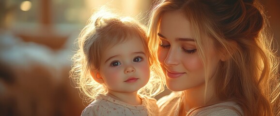 Mother and Daughter Sharing a Tender Moment in Soft Golden Light